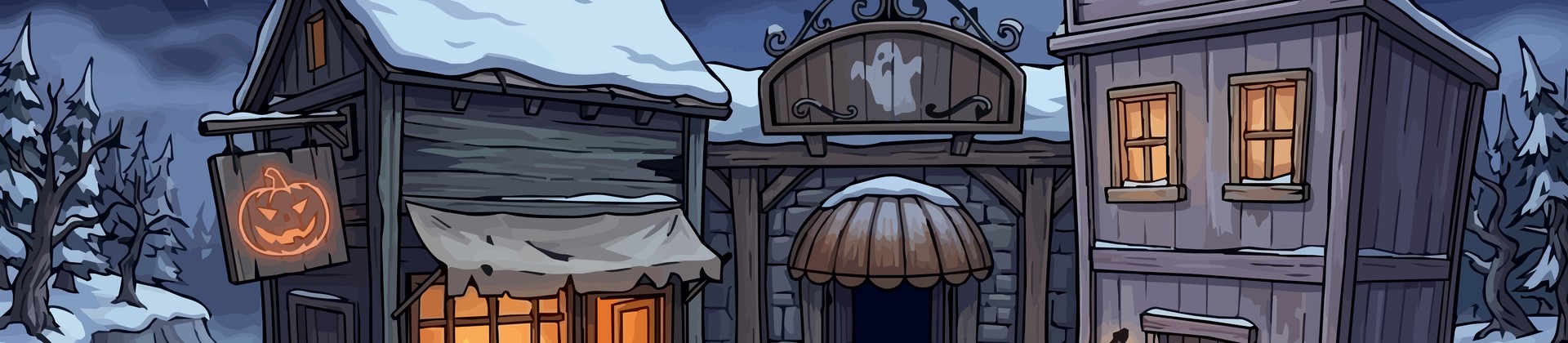 Ghost Town Online snowy night plaza