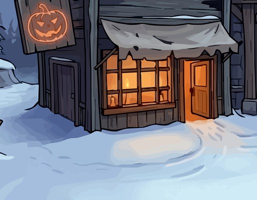 Warm doorway in the snowy Town