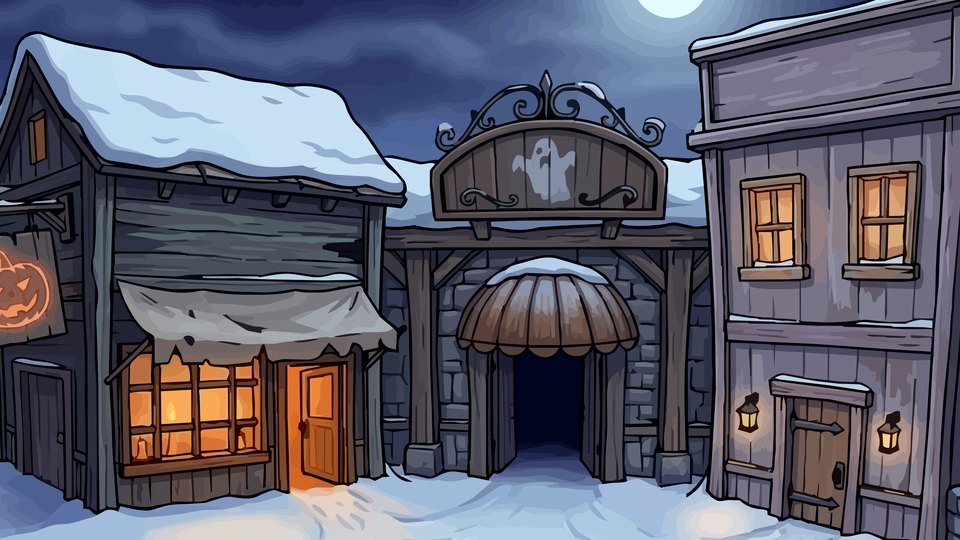 Ghost-sign arch, path into Ghost Casino
