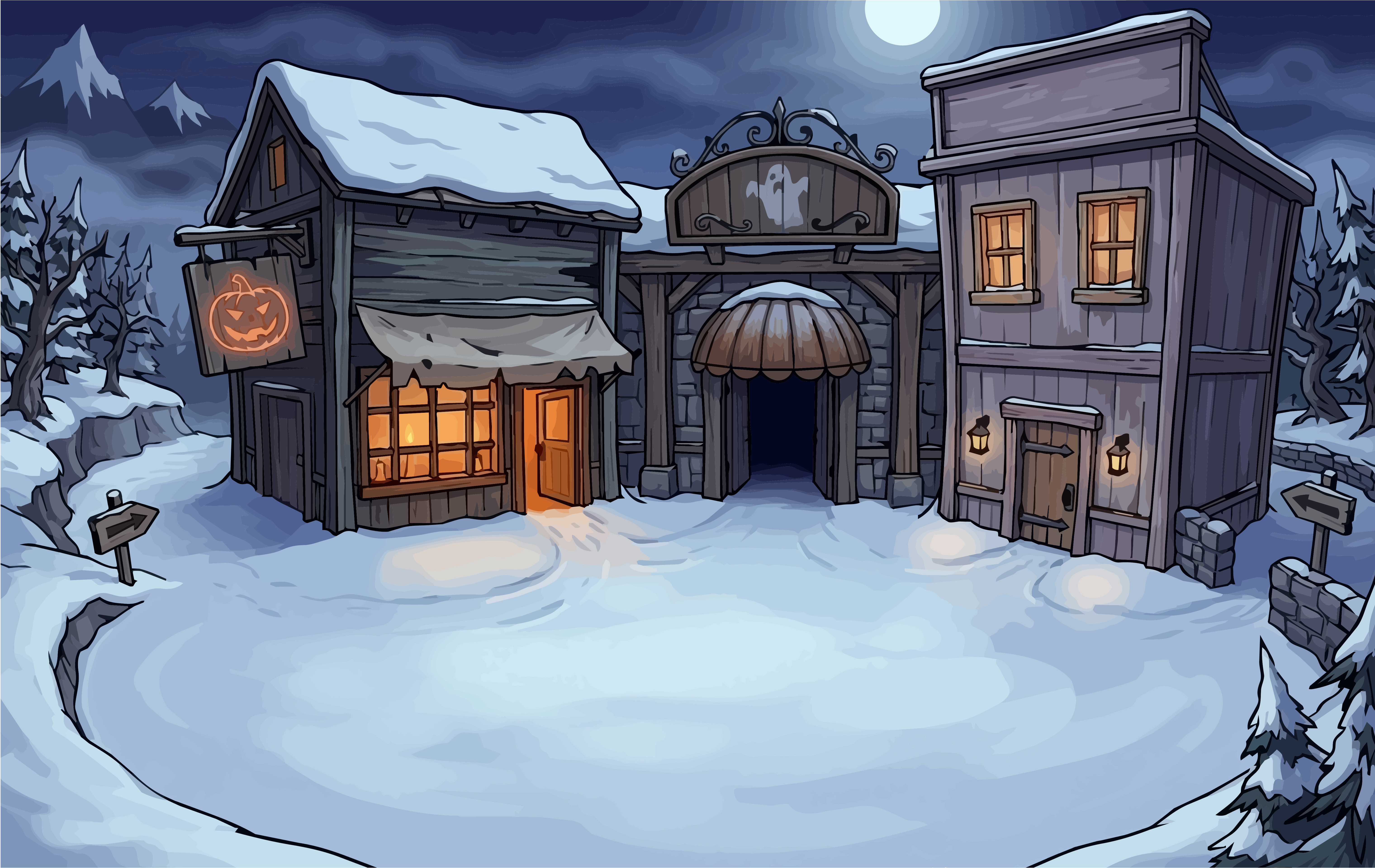 Ghost Town Online snowy night plaza